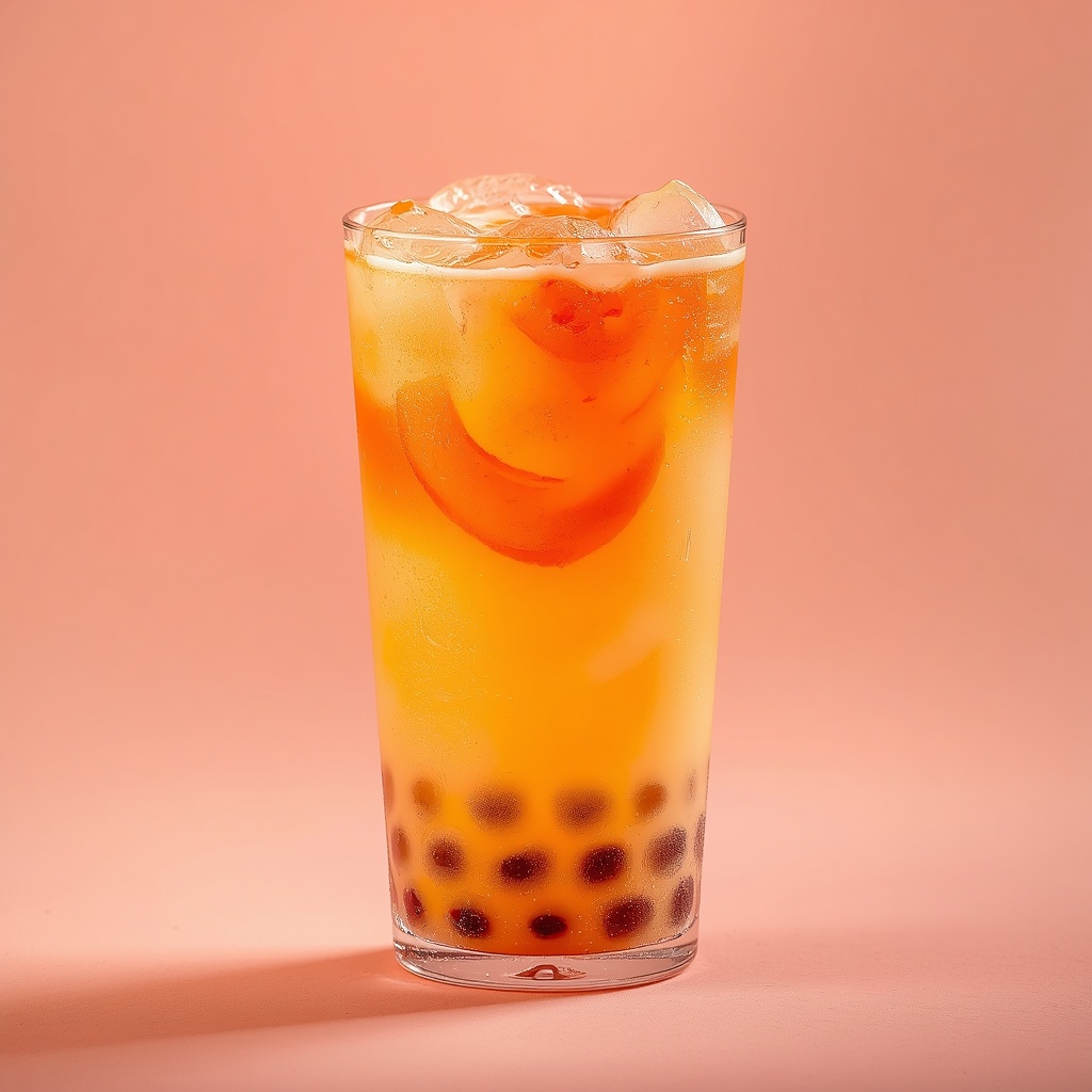 Коктейль bubble tea с фруктовым джемом и тапиокой, широкая трубочка — готовый напиток