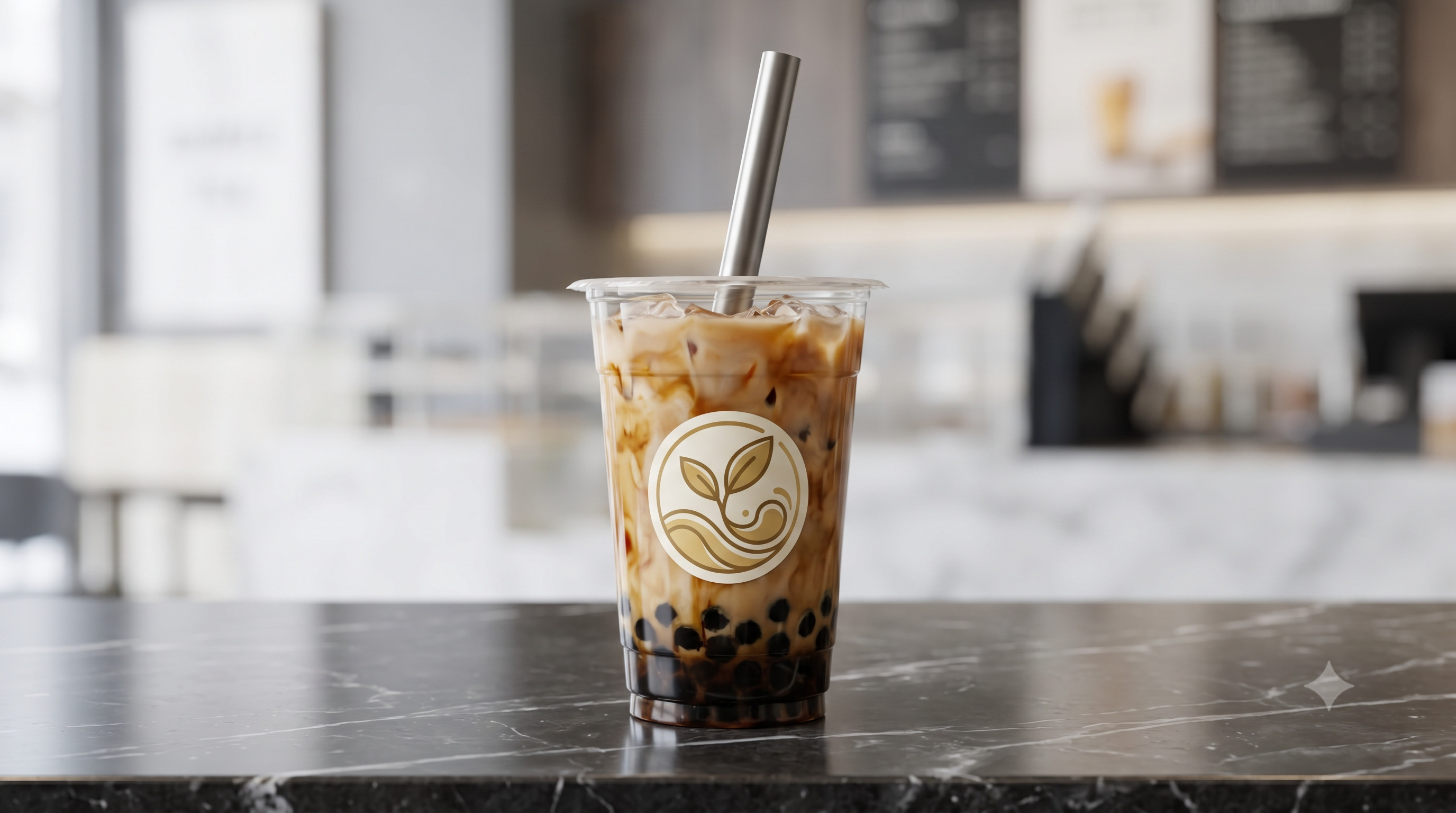 Готовый запаянный стакан bubble tea для выдачи клиенту — контроль качества